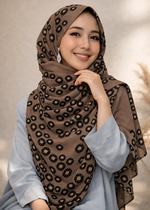 Lawn Block Print Hijab | Floral | Mocha Brown
