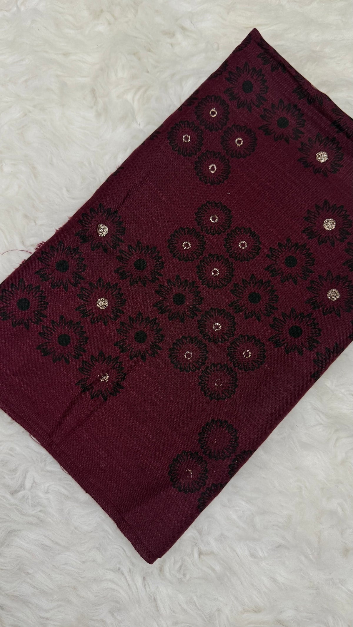Lawn Block Print Hijab | Floral | Plum Wine