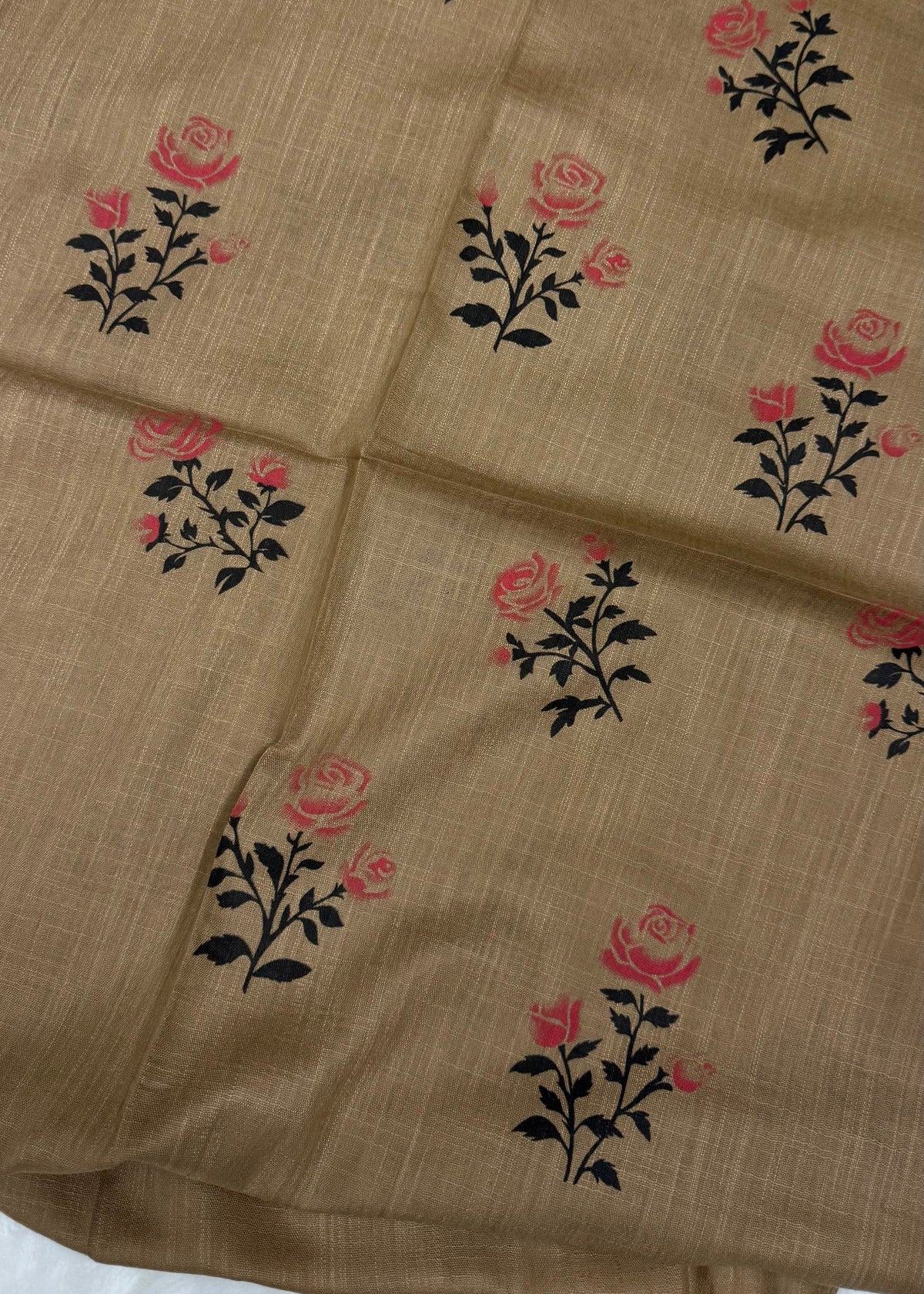 Lawn Block Print Hijab | Roses| Mocha Brown