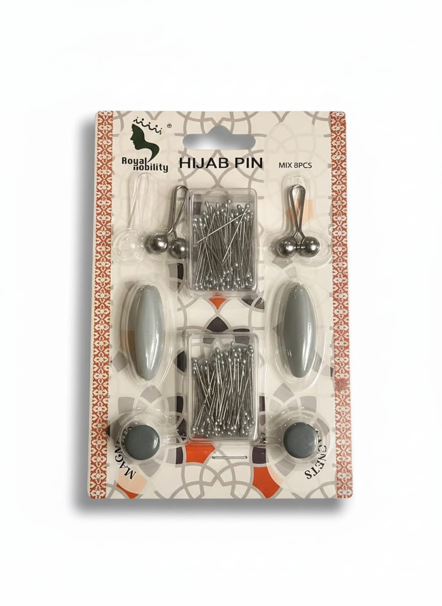 Essential Hijab Pin Kit – Complete Magnetic, Safety & Invisible Pins Set | Grey