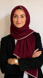 Soft Crinkle Lawn Hijab with Borders | Maroon