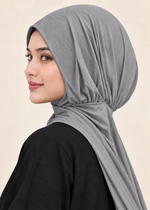Button Up Bamboo Jersey Hijab | Silver Grey