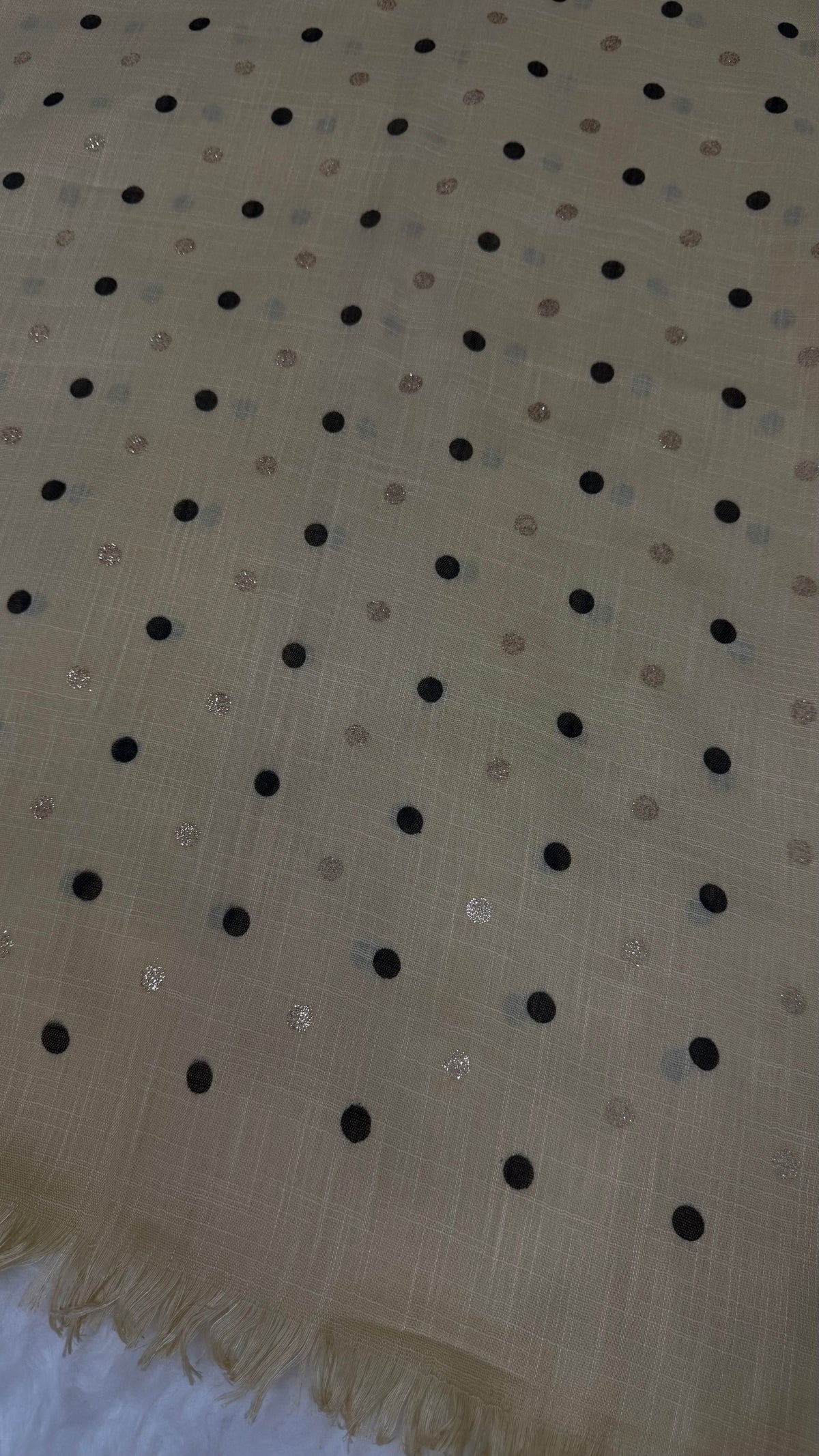 Lawn Block Print Hijab | Shinny Polka Dots | Beige