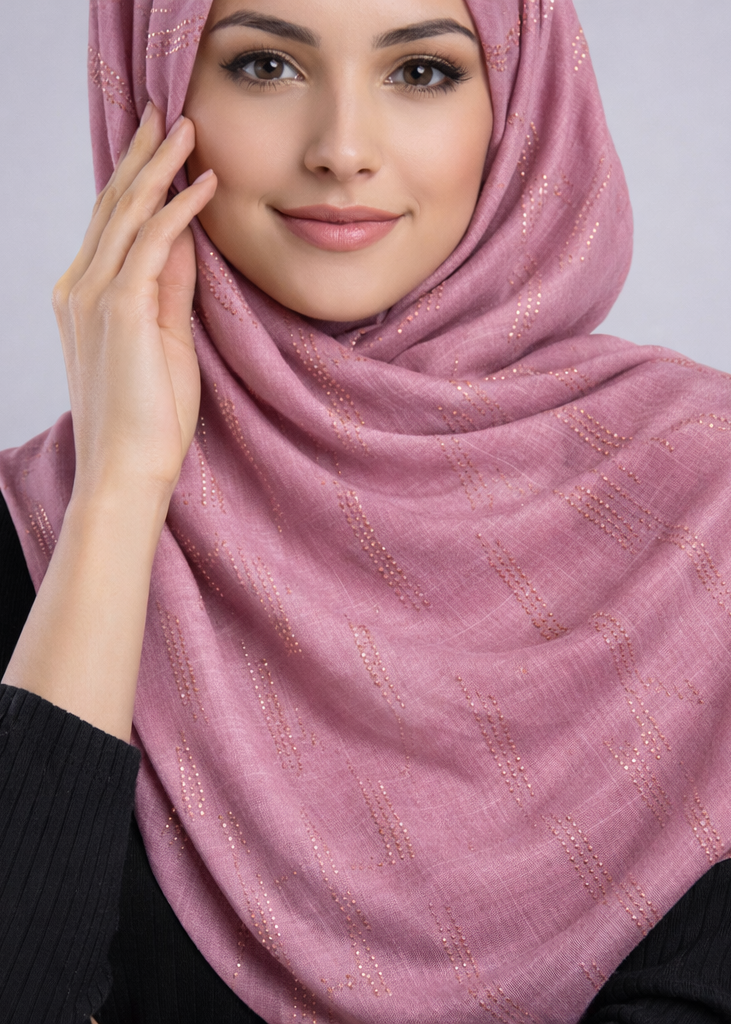 Lawn Zari Noor Hijab | Muted Pink