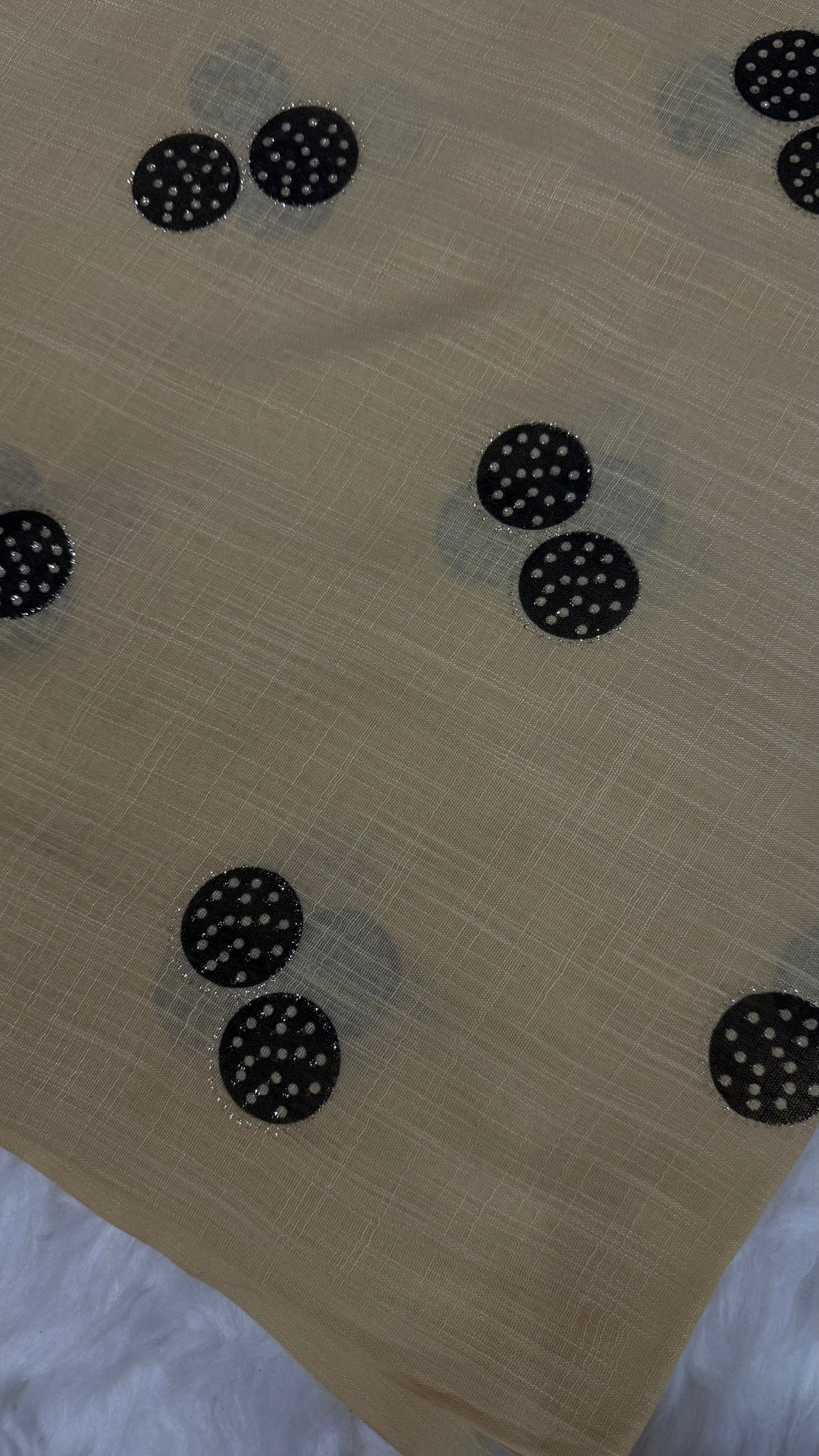 Lawn Block Print Hijab | Shinny Circles | Beige