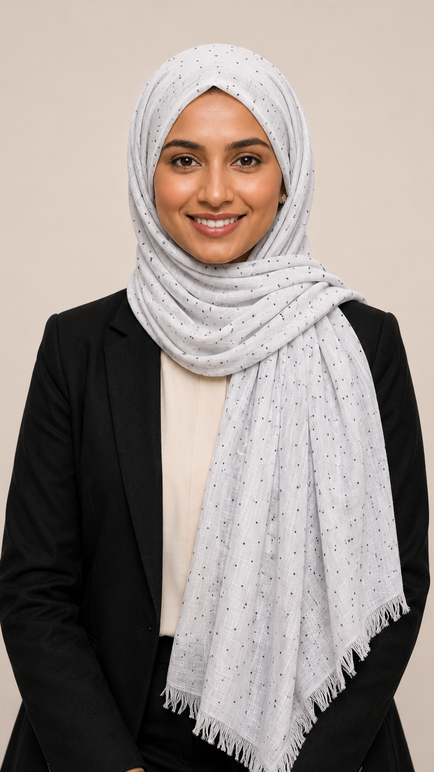 Lawn Dotted Stones Hijab | Pure White