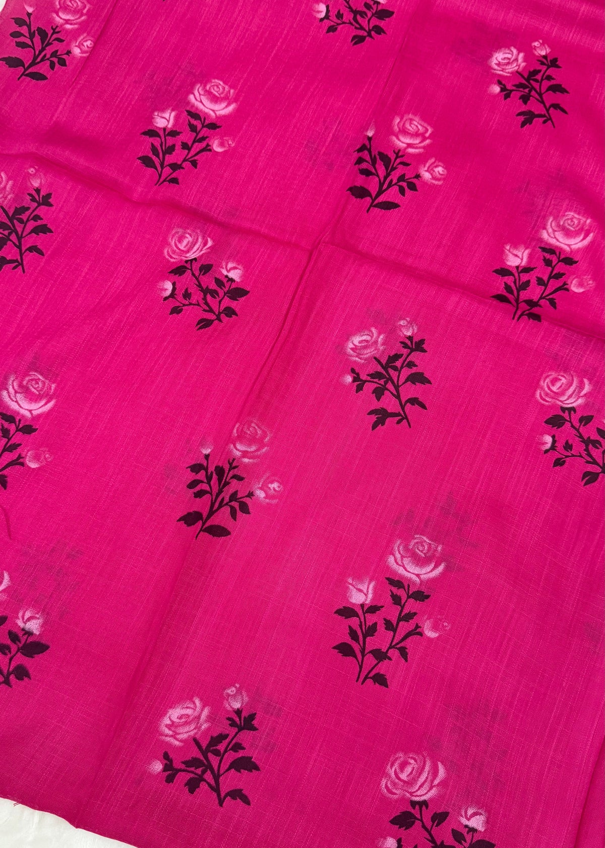 Lawn Block Print Hijab | Roses| Fuchsia Pink