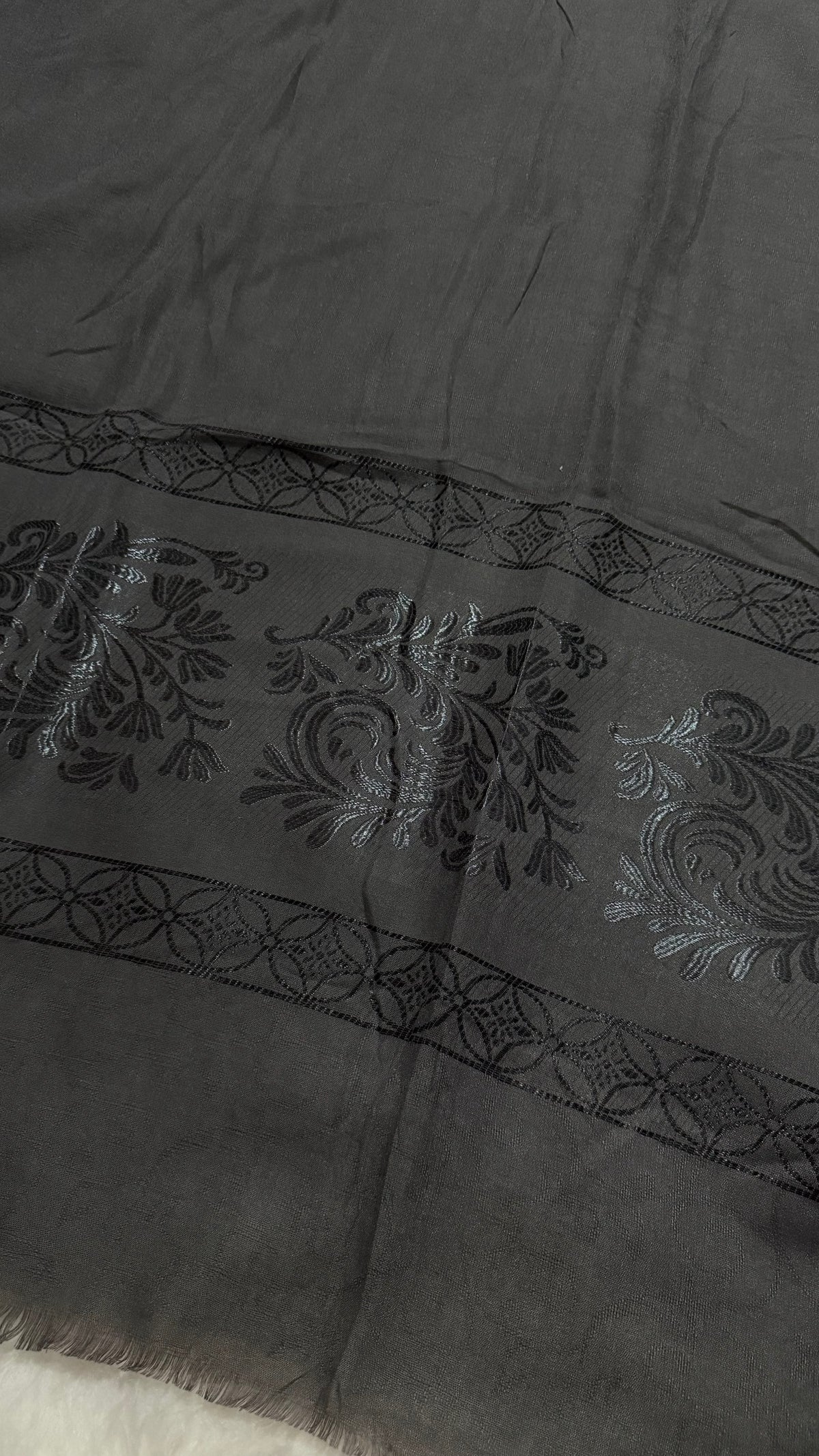 Lawn Jacquard Border | Charcoal Grey