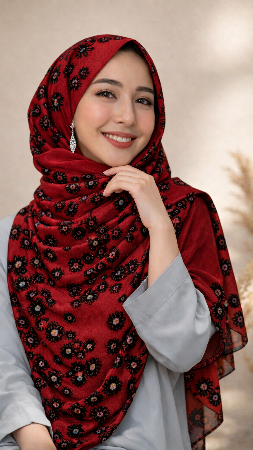 Lawn Block Print Hijab | Floral | Red