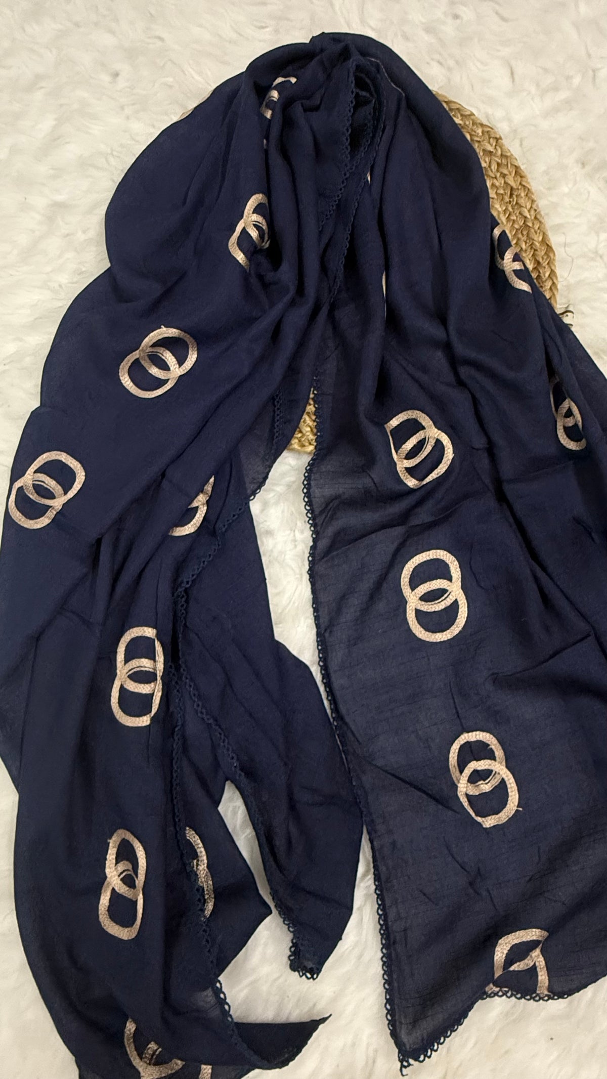 Lawn Ringset Embroidered Hijabs (XL) | Dark Blue