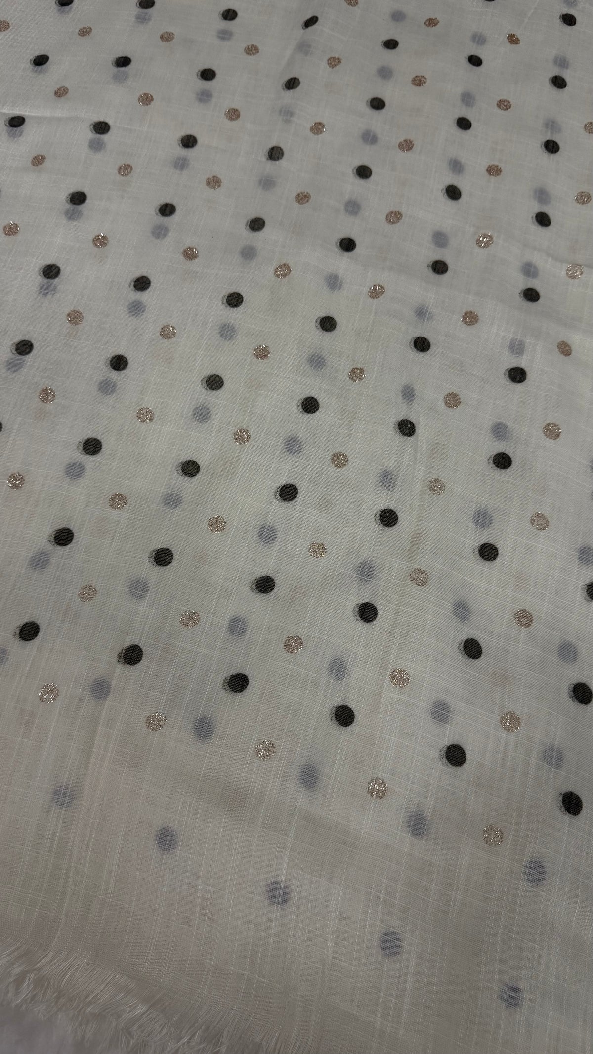 Lawn Block Print Hijab | Shinny Polka Dots | White