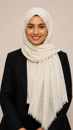 Lawn Dotted Stones Hijab | Cream White