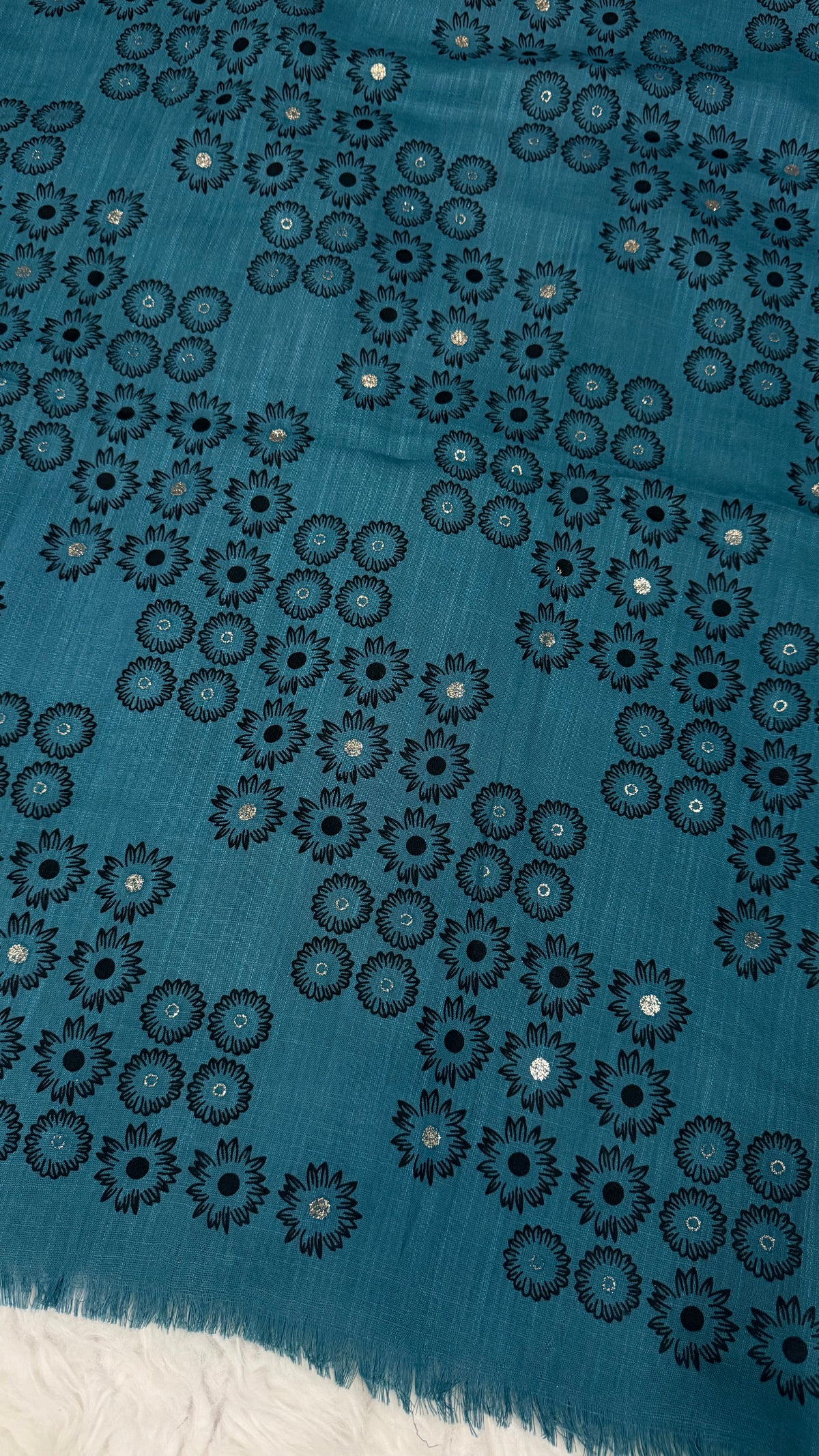 Lawn Block Print Hijab | Floral | Feroza Blue