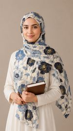 Navy Botanica | Lawn Printed Hijab