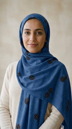 Lawn Block Print Hijab | Shinny Circles | Blue
