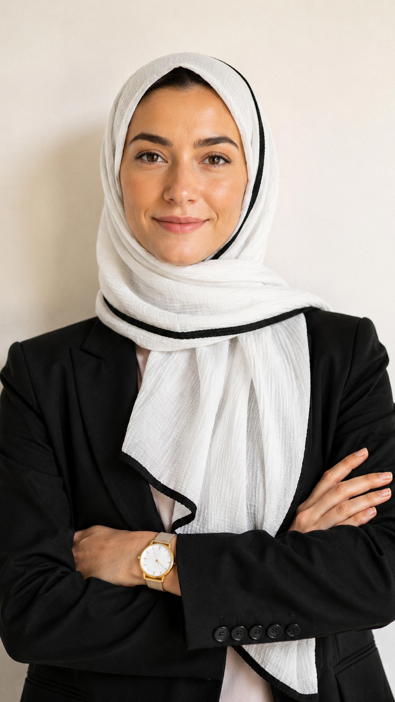 Soft Crinkle Lawn Hijab with Borders| Ivory White