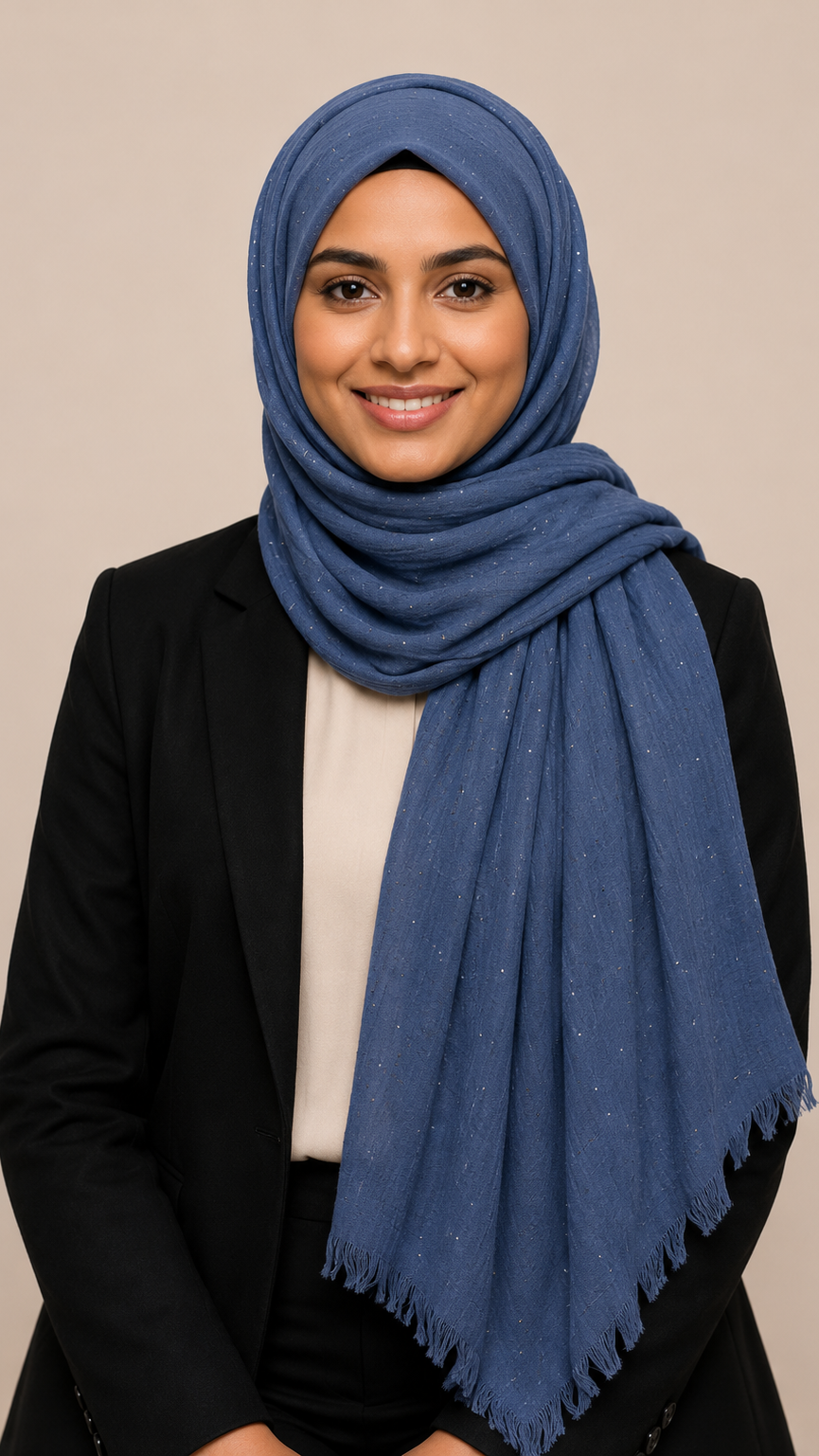 Lawn Dotted Stones Hijab | Denim Blue