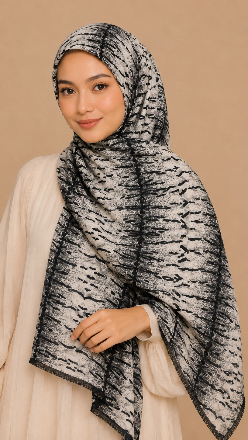 Monochrome Mirage | Lawn Printed Hijab