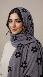 Threaded Lawn Floral Hijab | Floral | Graphite Grey