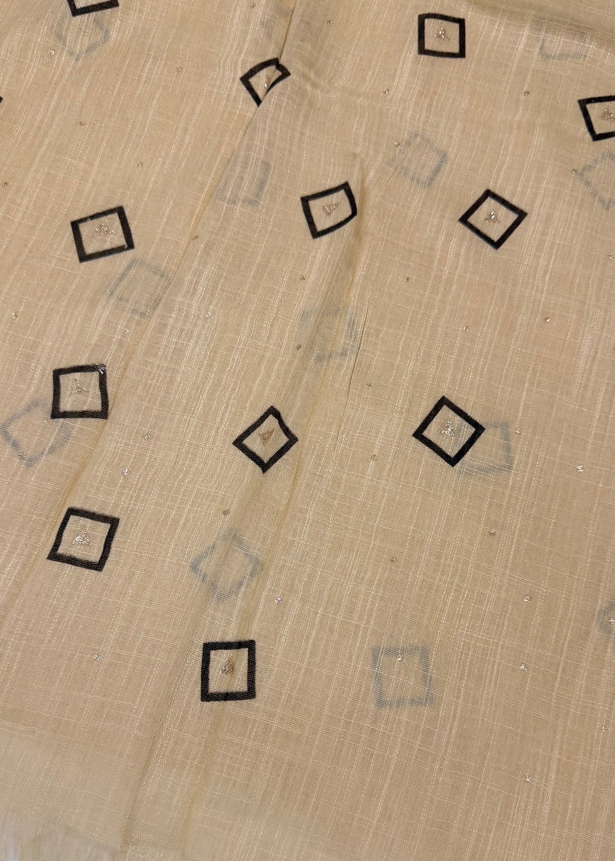 Lawn Block Print Hijab | Shiny Squares | Beige