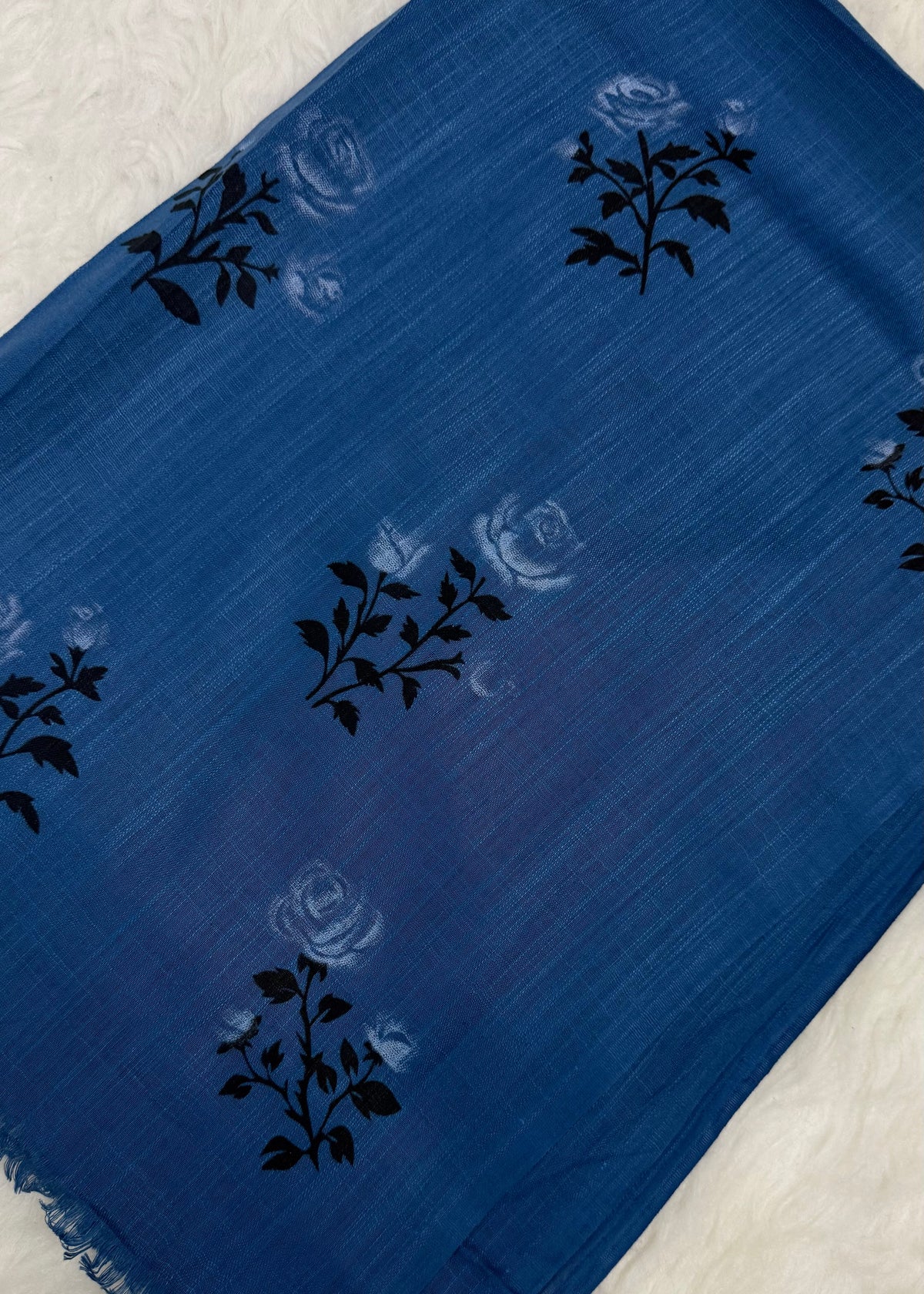 Lawn Block Print Hijab | Roses| Blue