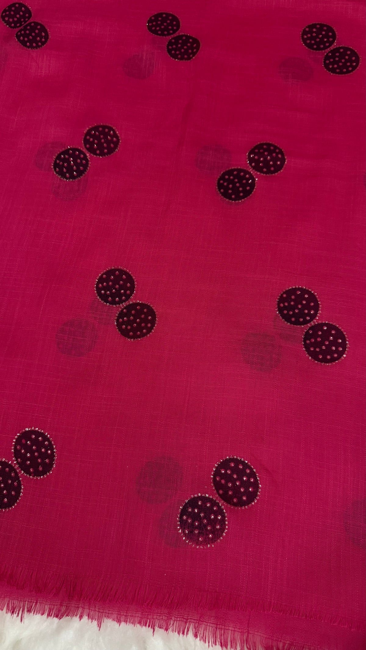 Lawn Block Print Hijab | Shinny Circles | Fuchsia Pink