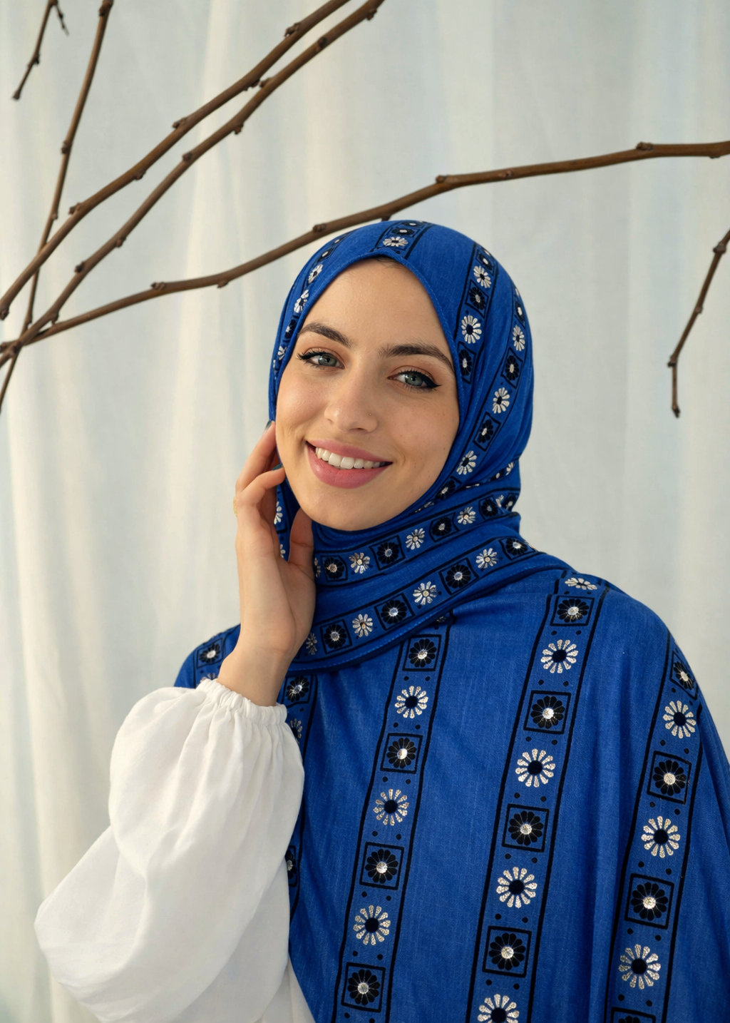 Lawn Block Print Hijab | Stripes | Blue