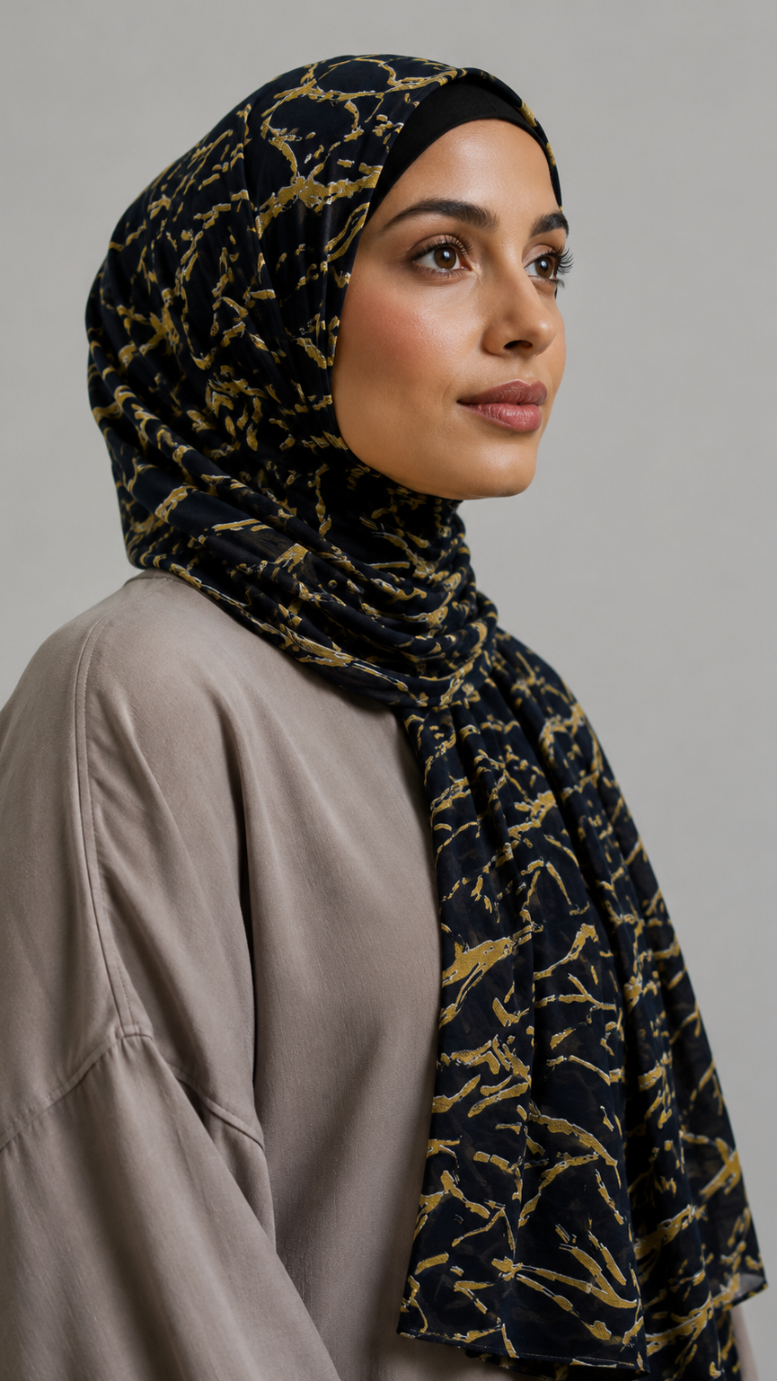EarthBound | Dark Blue | Lawn Printed Hijab