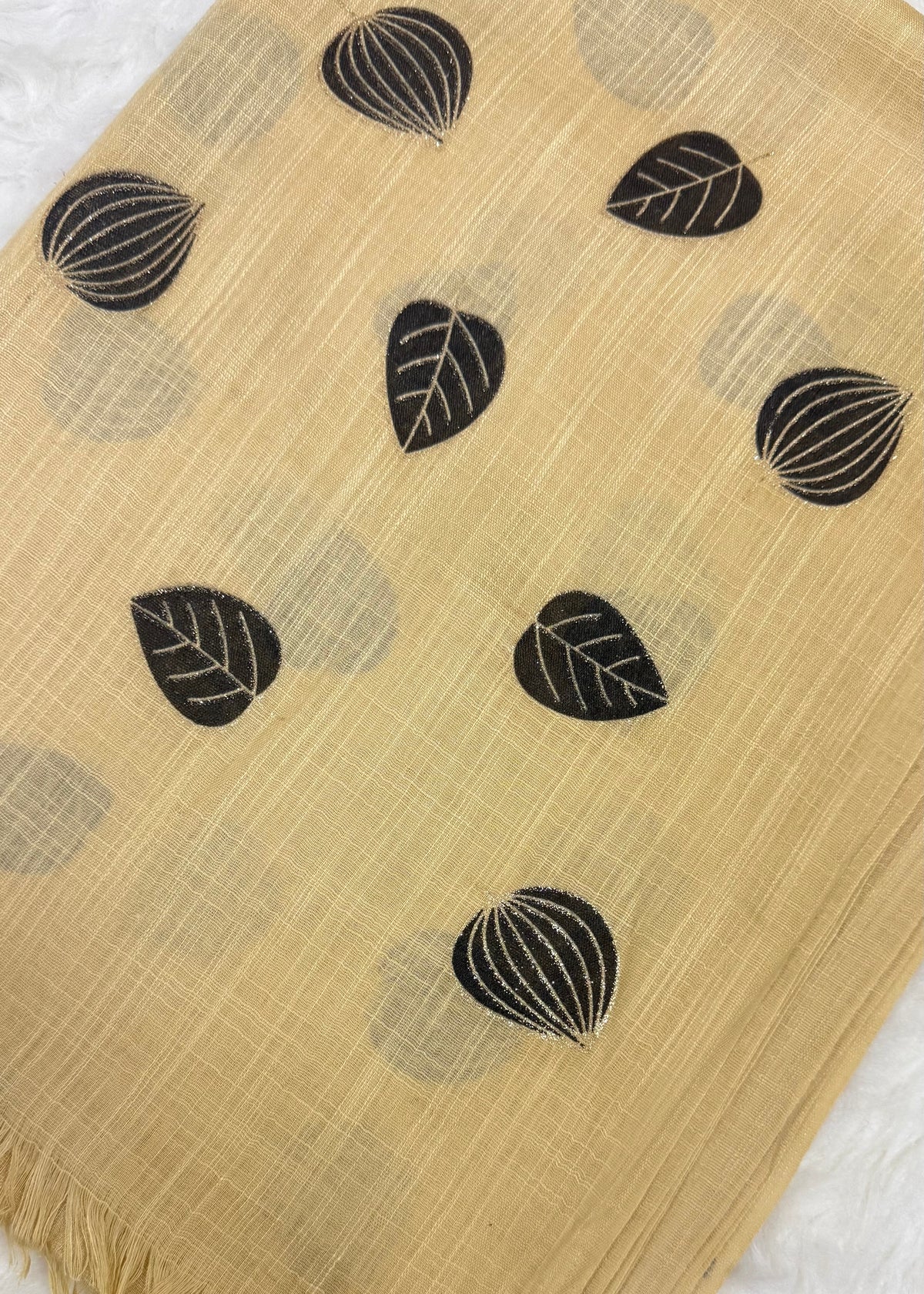 Lawn Block Print Hijab | Shiny Leaf | Beige