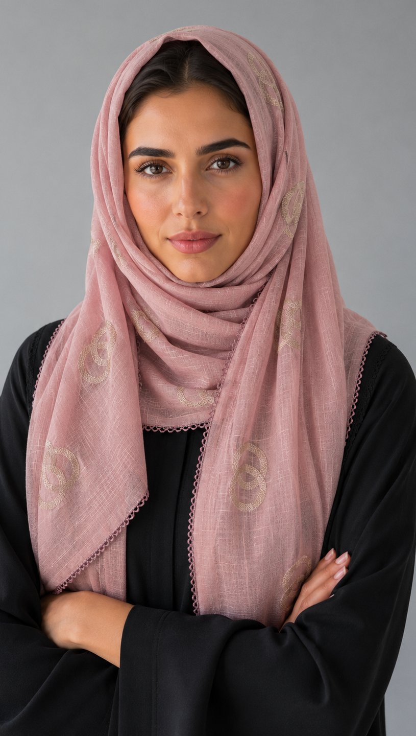 Lawn Ringset Embroidered Hijabs (XL) | Baby Pink