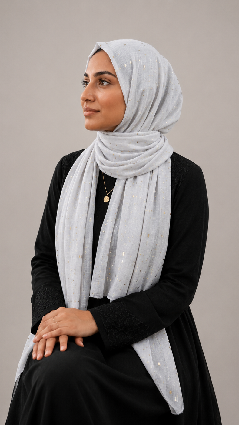 Lawn Foil Spread Hijab | White