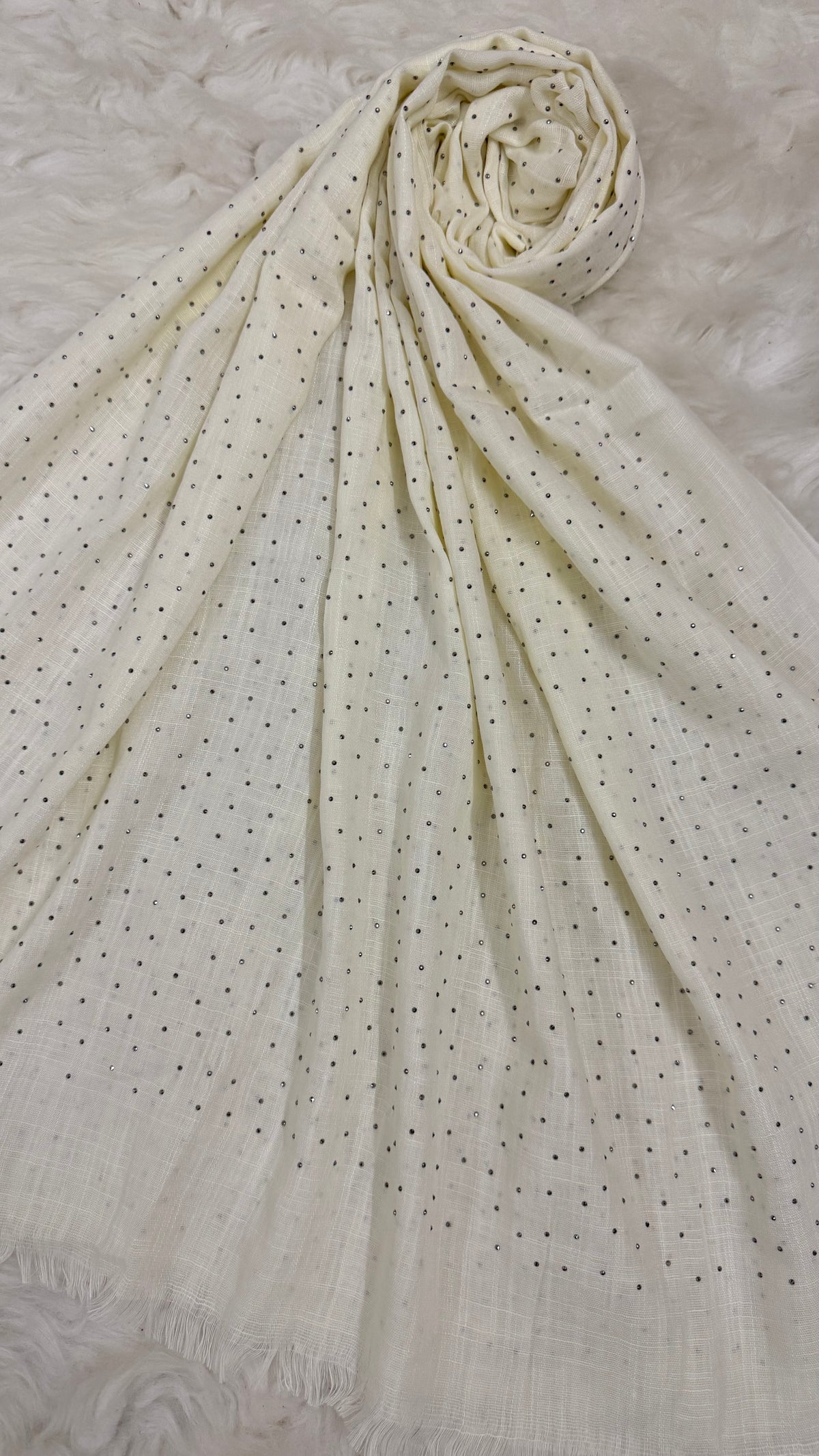 Lawn Dotted Stones Hijab | Cream White