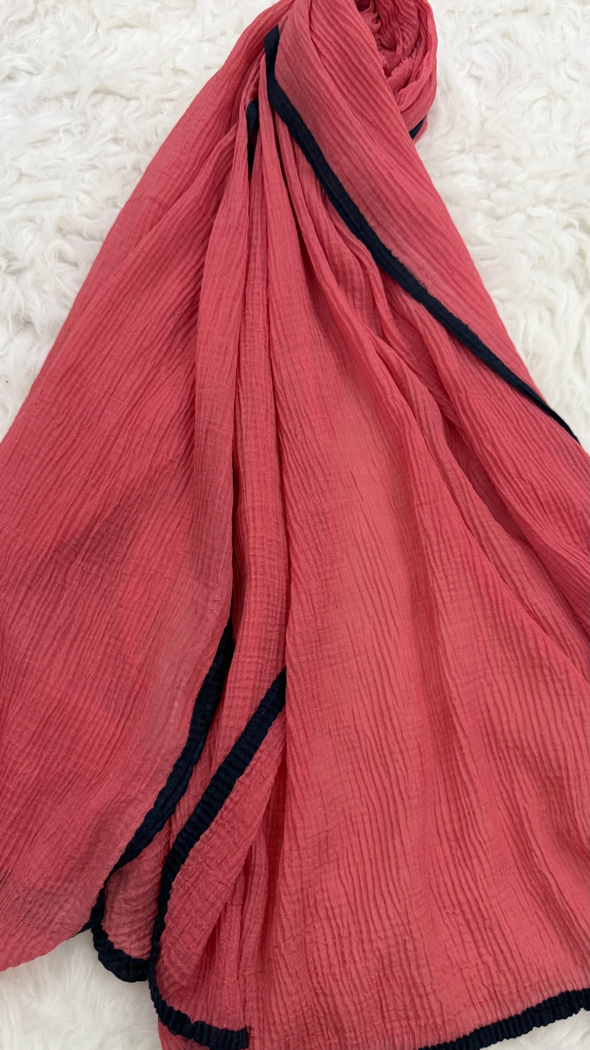 Soft Crinkle Lawn Hijab with Borders | Candy Pink