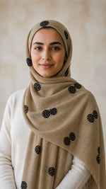 Lawn Block Print Hijab | Shinny Circles | Beige