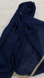 Soft Crinkle Lawn Hijab with Borders | Royal Navy