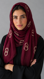 Lawn Ringset Embroidered Hijabs (XL) | Maroon