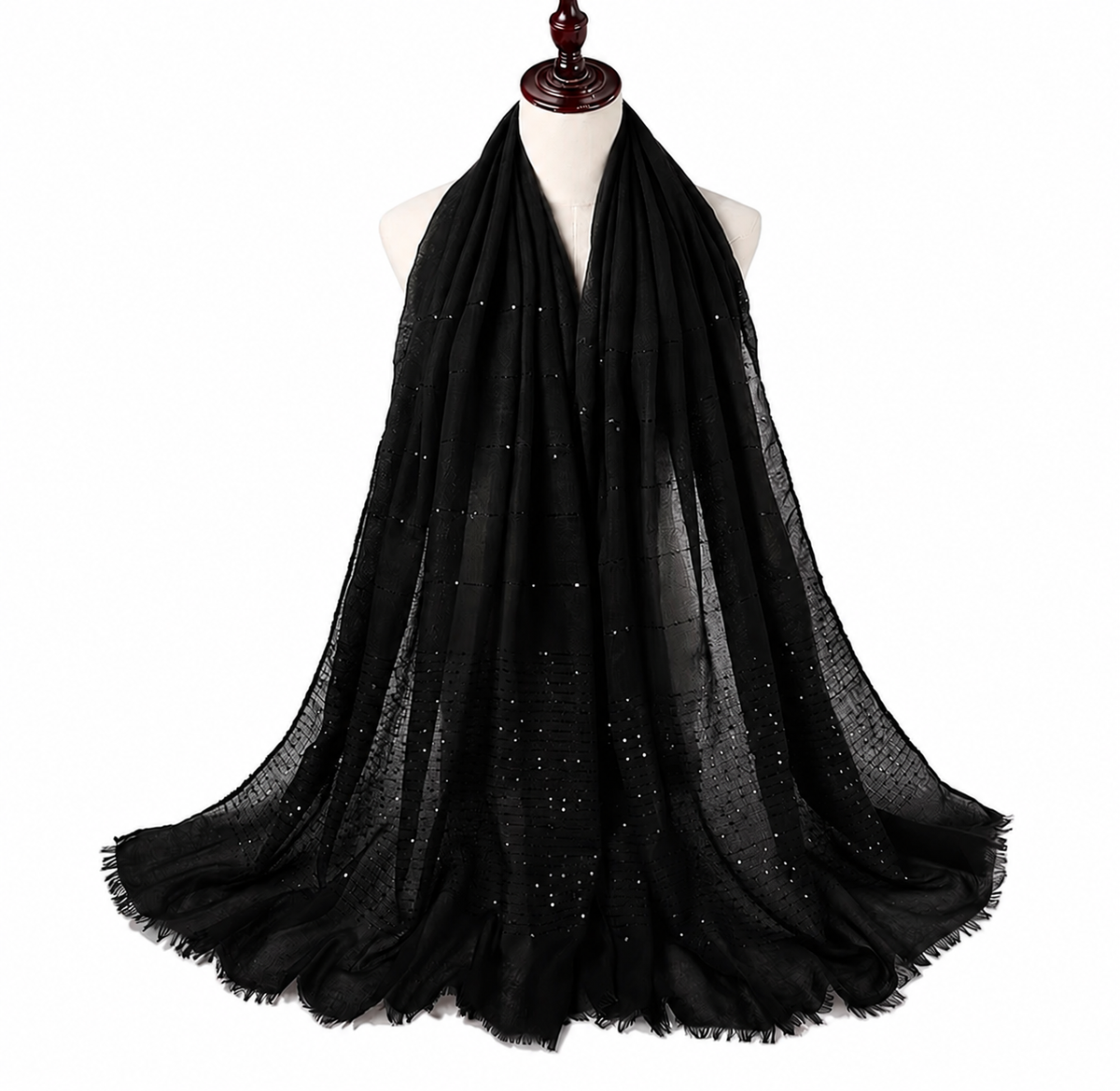 Lawn Sequins Border Hijab | Black