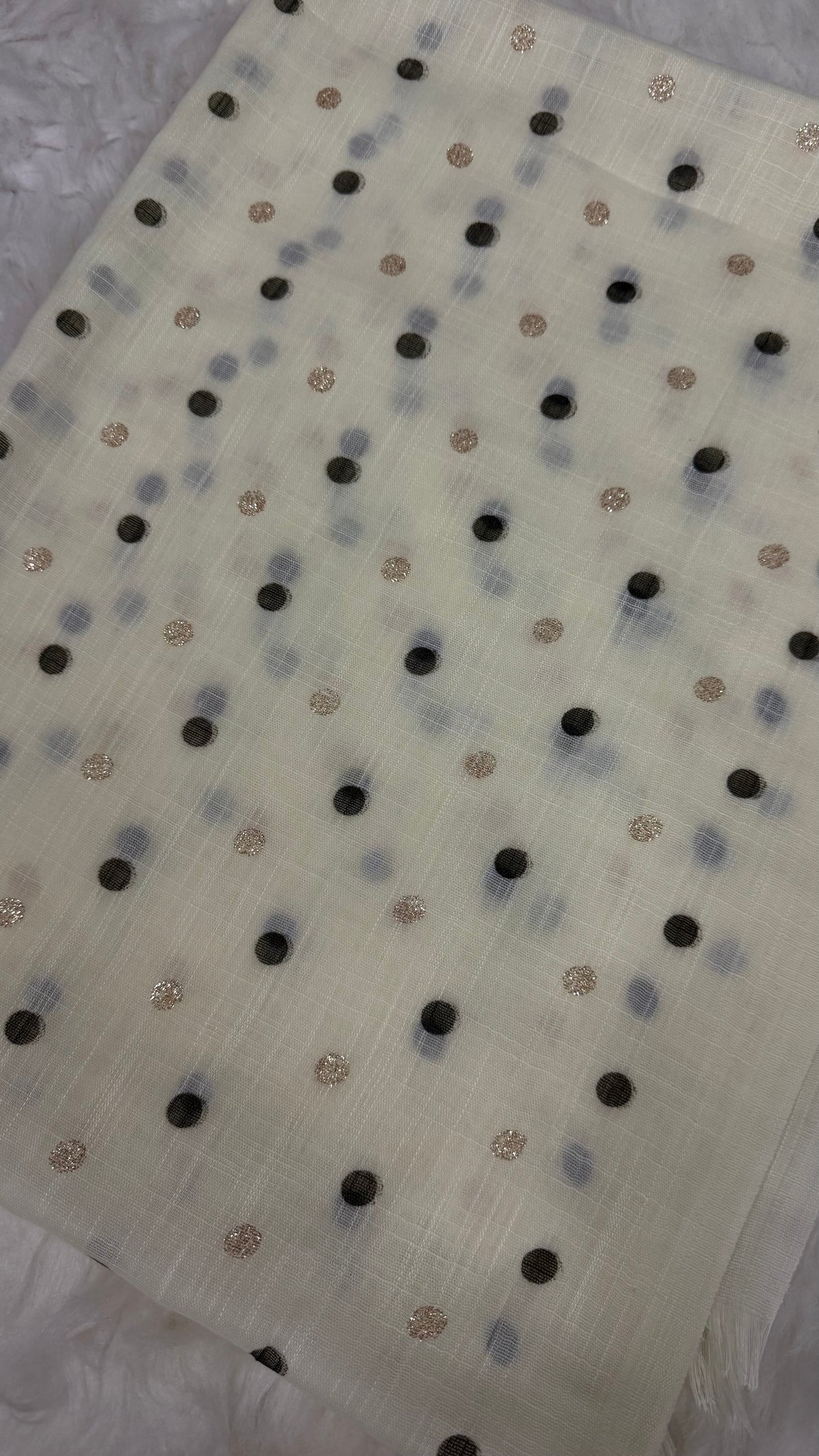Lawn Block Print Hijab | Shinny Polka Dots | White