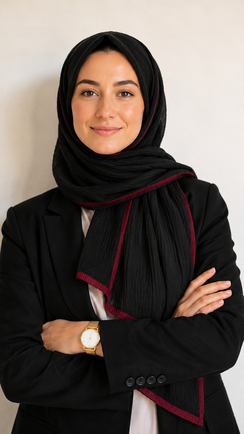 Soft Crinkle Lawn Hijab with Borders | Black