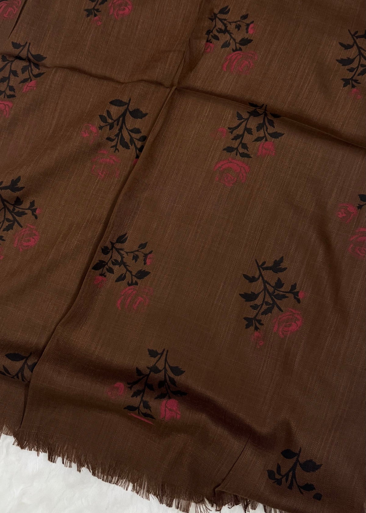 Lawn Block Print Hijab | Roses| Dark Brown