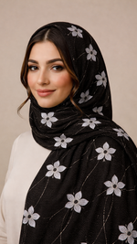 Threaded Lawn Floral Hijab | Floral | Classic Black