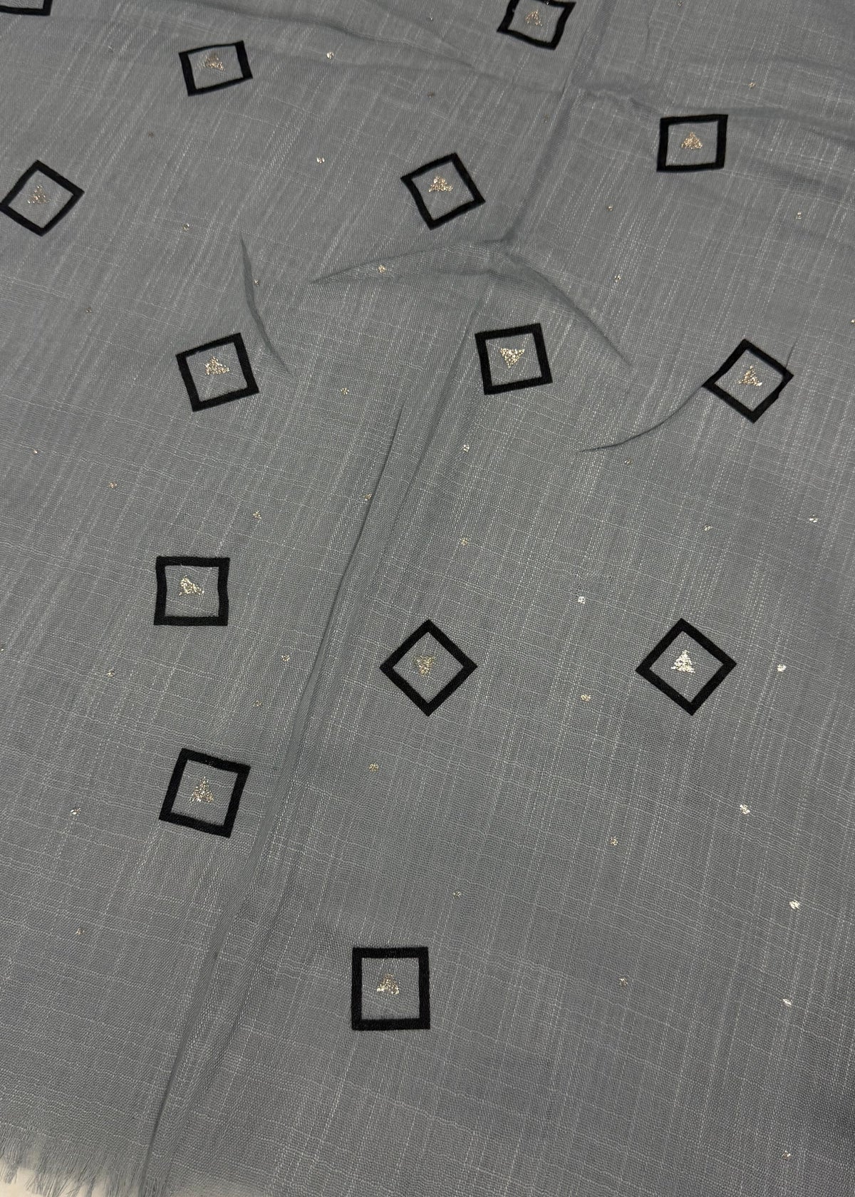 Lawn Block Print Hijab | Shiny Squares | Grey