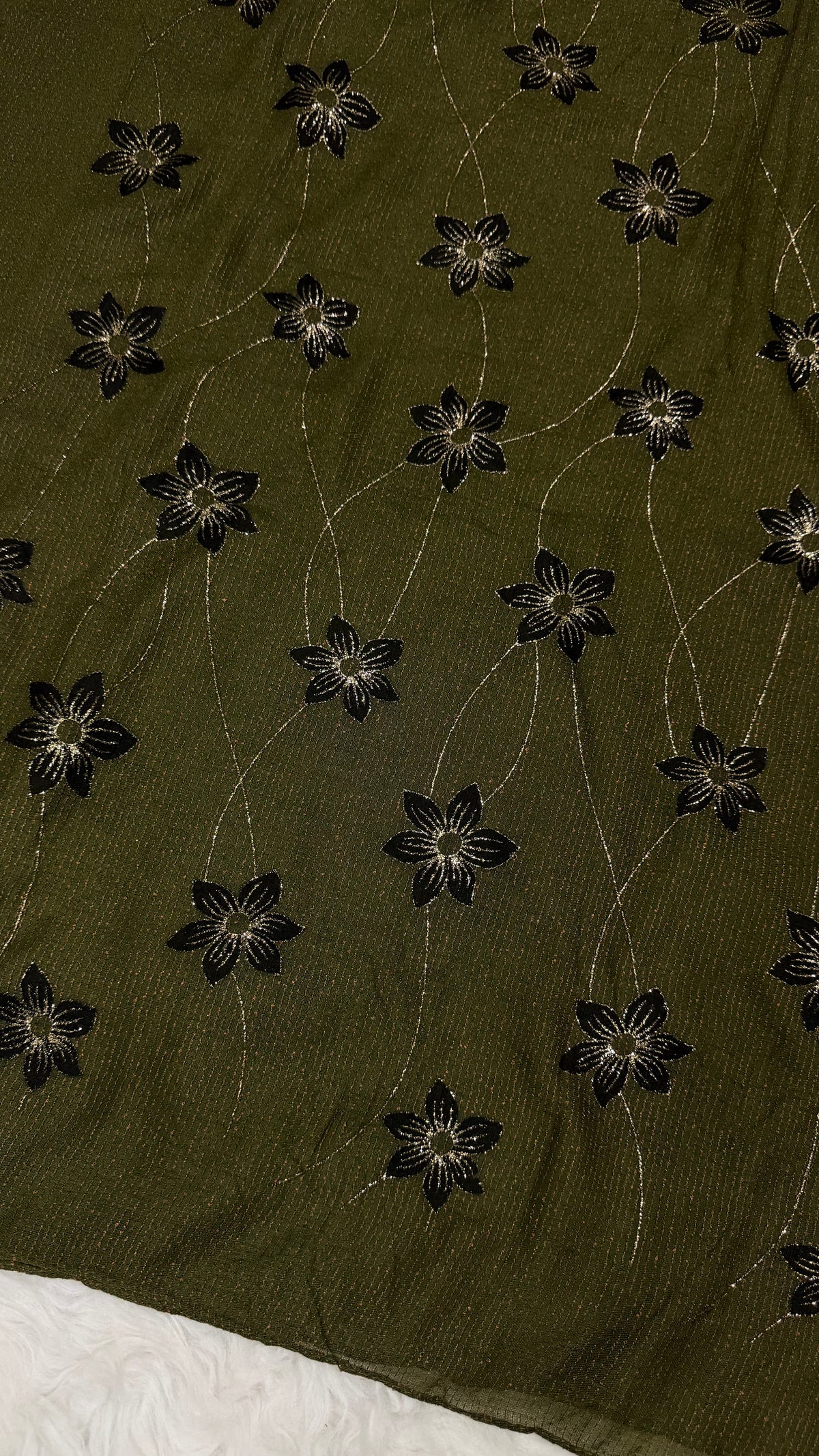 Threaded Lawn Floral Hijab | Floral | Olive Green
