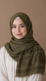 Lawn Jacquard Border | Olive Green