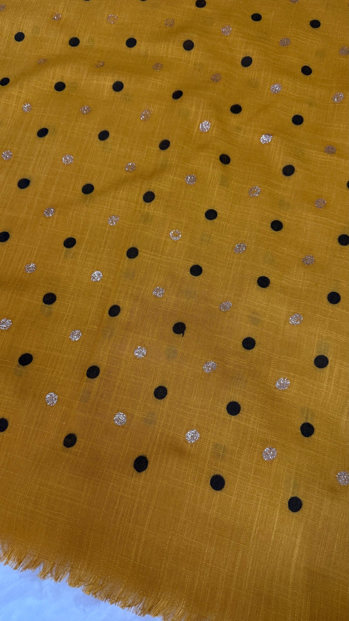 Lawn Block Print Hijab | Shinny Polka Dots | Mustard