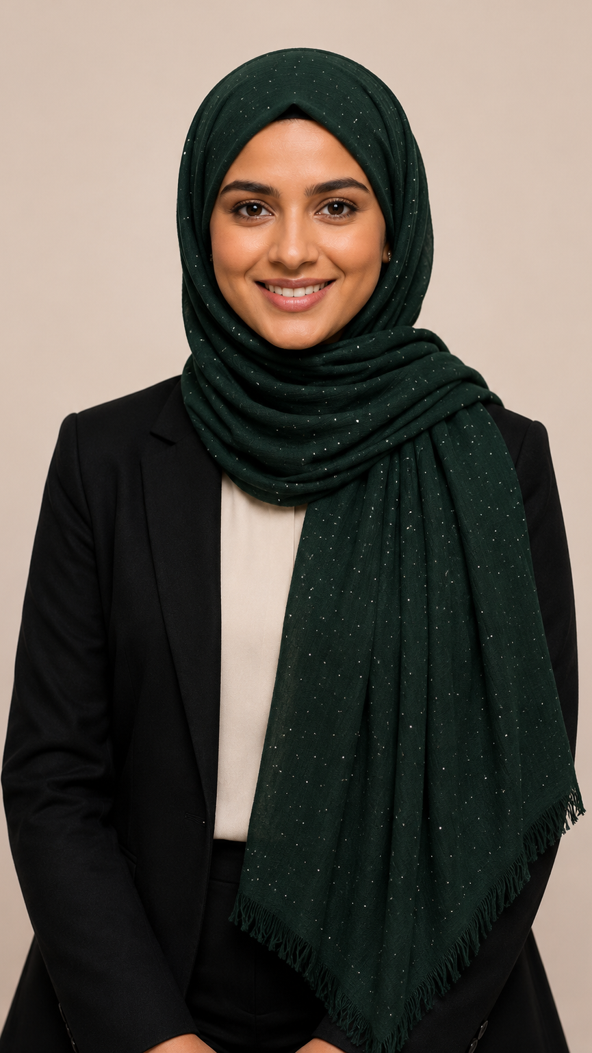 Lawn Dotted Stones Hijab | Dark Green