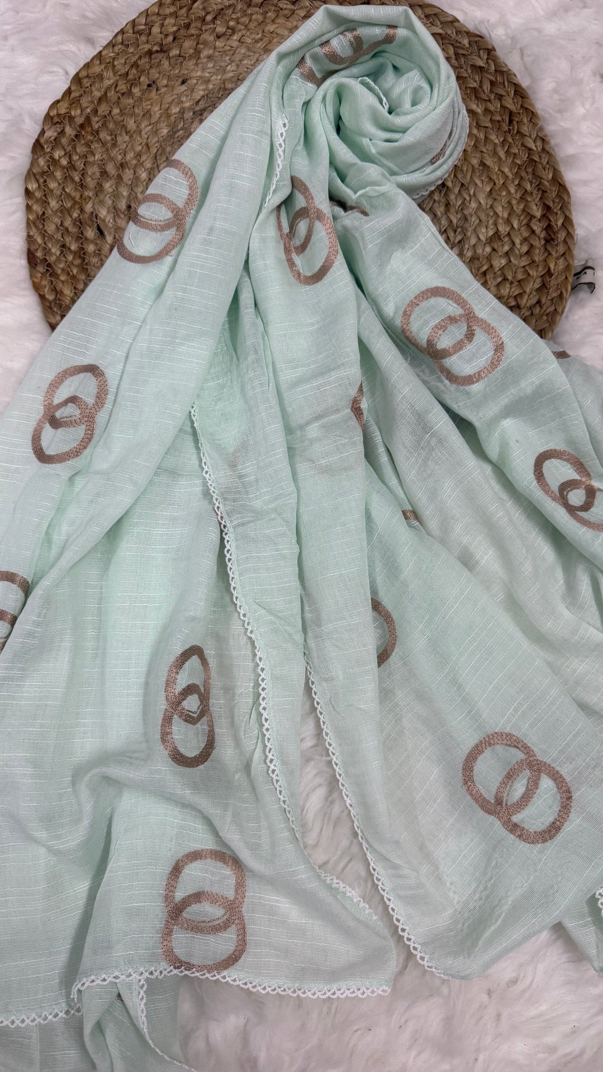 Lawn Ringset Embroidered Hijabs (XL) | Mint Green