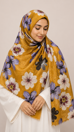 Sequins Bloom Mustard | Lawn Printed Hijab with Sequins