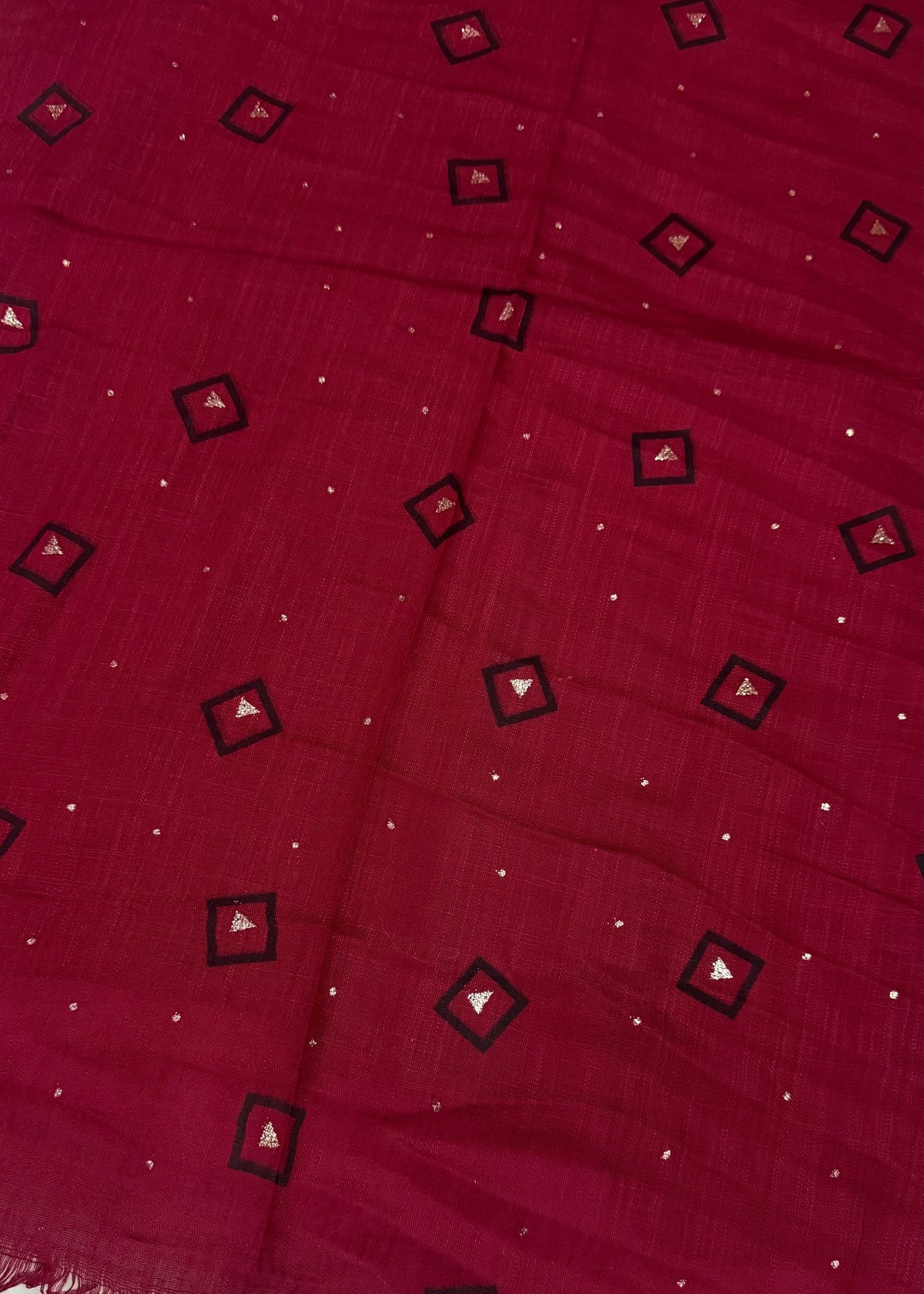 Lawn Block Print Hijab | Shiny Squares | Maroon