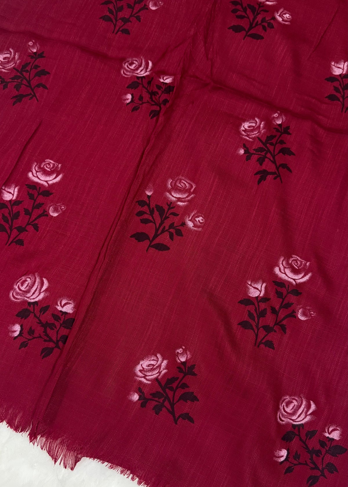 Lawn Block Print Hijab | Roses| Maroon
